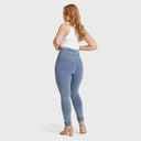 WRUP Curvy Denim - Zip High Waisted - Full Length - Light Blue + Yellow Stitching