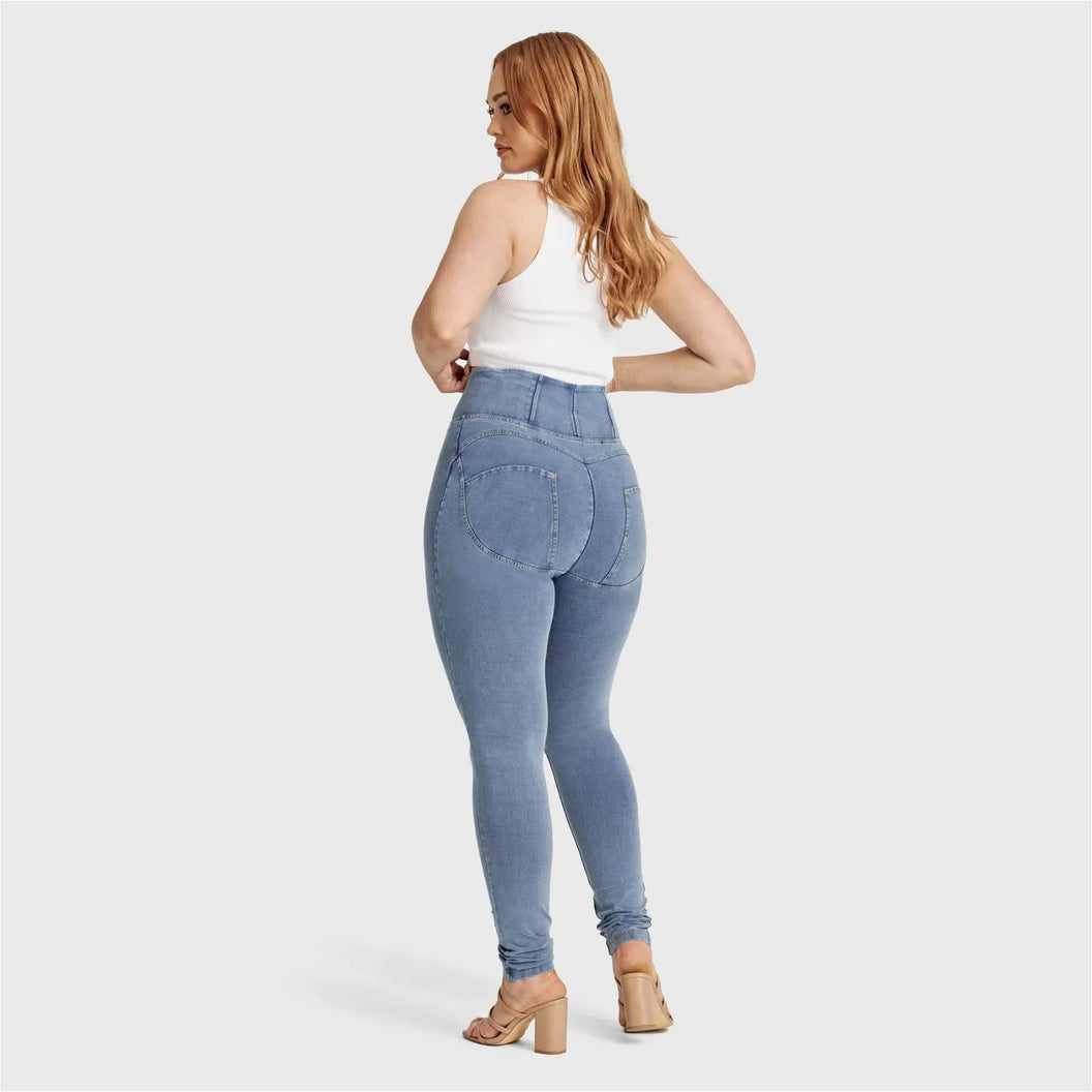 Light Blue + Yellow Stitching Zip High Waisted Full Length