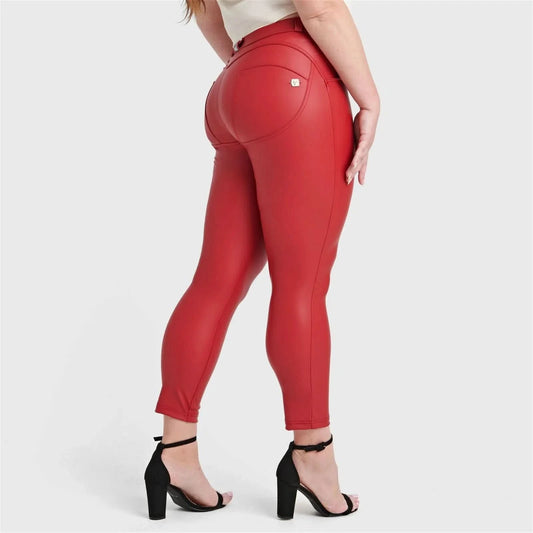WRUP Curvy Faux Leather - High Waisted - Ankle Length - Red
