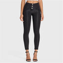 WRUP Denim - 3 Button High Waisted - Petite Length - Black + Black Stitching