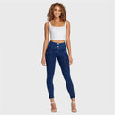 WRUP Denim - 3 Button High Waisted - Petite Length - Dark Blue + Blue Stitching