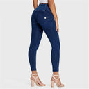 WRUP Denim - 3 Button High Waisted - Petite Length - Dark Blue + Blue Stitching