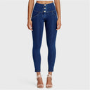 WRUP Denim - 3 Button High Waisted - Petite Length - Dark Blue + Yellow Stitching