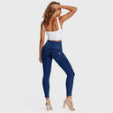 WRUP Denim - 3 Button High Waisted - Petite Length - Dark Blue + Yellow Stitching