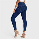 WRUP Denim - 3 Button High Waisted - Petite Length - Dark Blue + Yellow Stitching