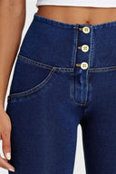 WRUP Denim - 3 Button High Waisted - Petite Length - Dark Blue + Yellow Stitching