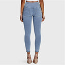 WRUP Denim - 3 Button High Waisted - Petite Length - Light Blue + Yellow Stitching