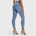 WRUP Denim - 3 Button High Waisted - Petite Length - Light Blue + Yellow Stitching