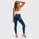 WRUP Denim - 3 Button High Waisted - Full Length - Dark Blue + Yellow Stitching