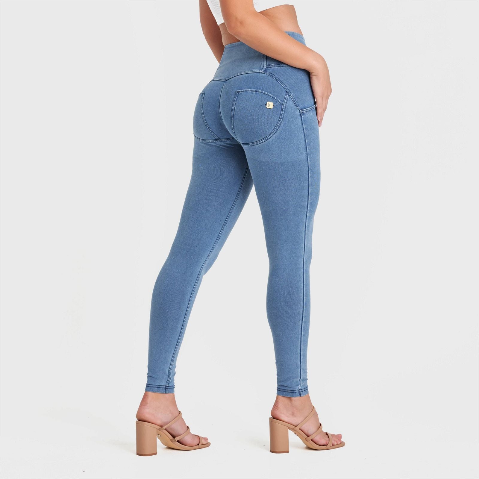 WR.UP® Denim - 3 Button High Waisted - Full Length - Light Blue + Blue Stitching 2