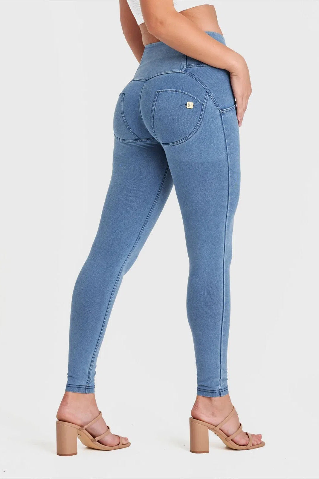 WR.UP® Denim - 3 Button High Waisted - Full Length - Light Blue + Blue Stitching 2