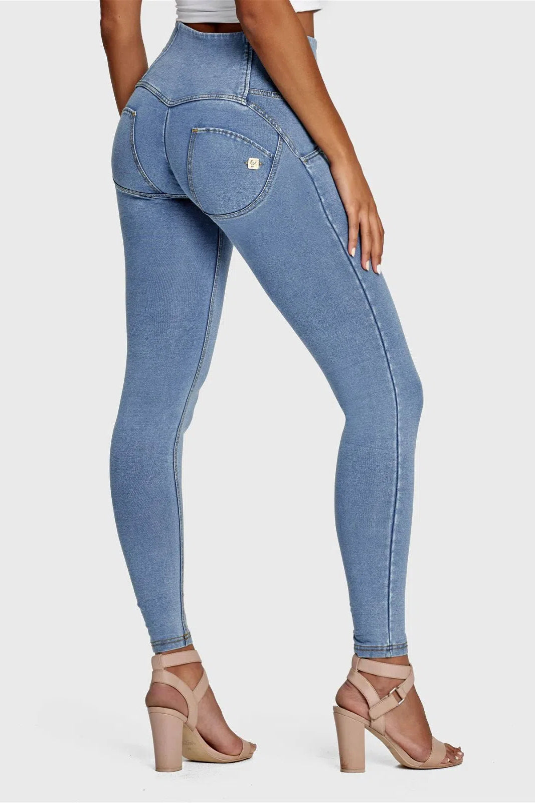 WR.UP® Denim - 3 Button High Waisted - Full Length - Light Blue + Yellow Stitching 2