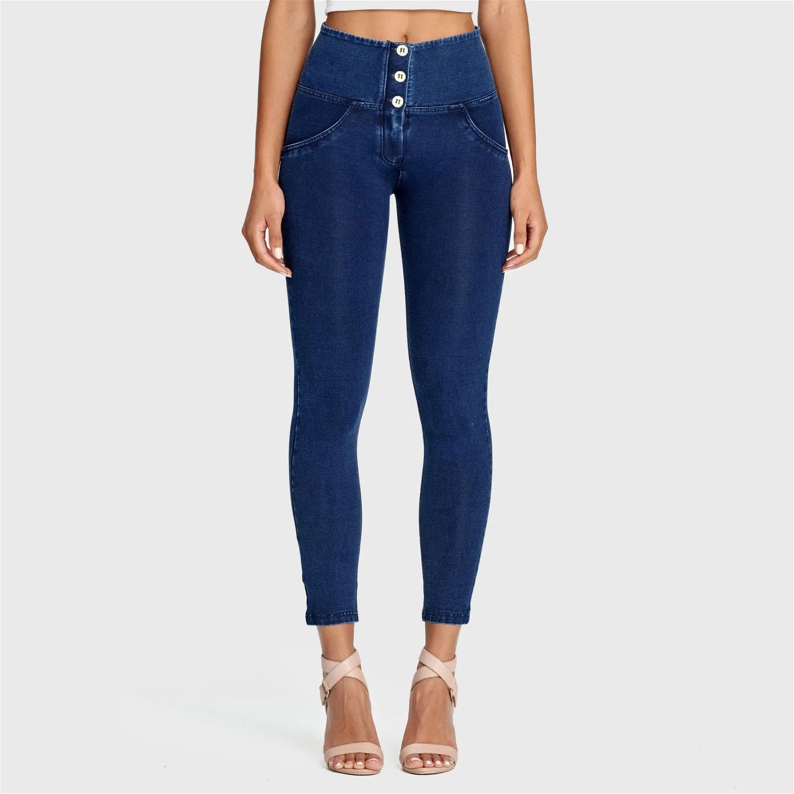 WR.UP® Denim - 3 Button High Waisted - Petite Length - Dark Blue + Blue Stitching 1