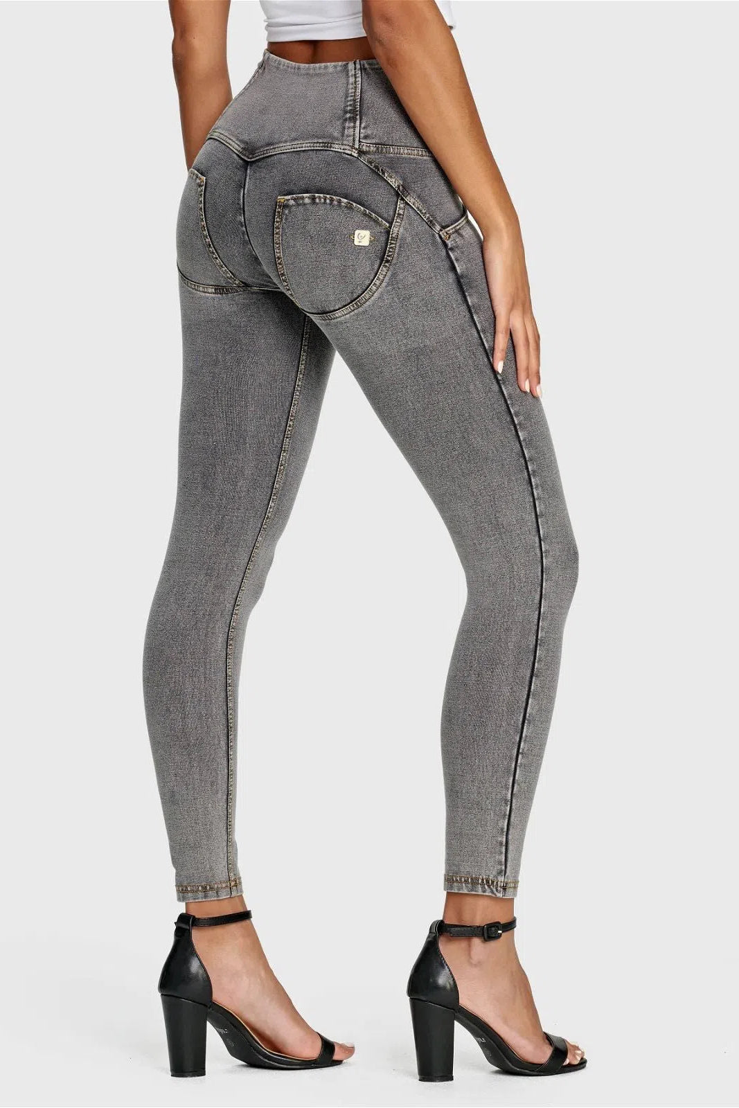 WR.UP® Denim - 3 Button High Waisted - Petite Length - Grey + Yellow Stitching 2