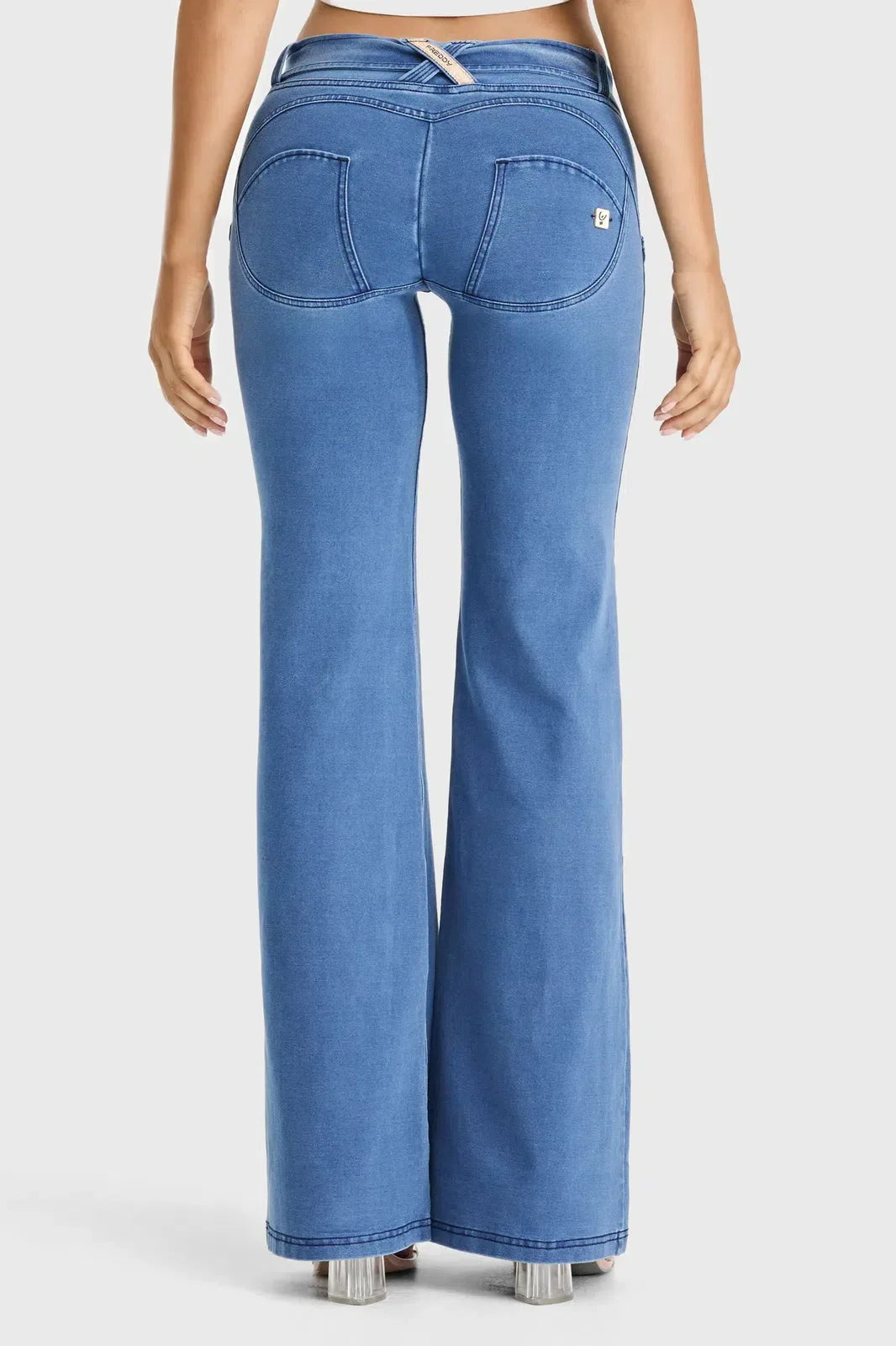 WRUP Denim - Belted Low Rise - Flare - Light Blue + Blue