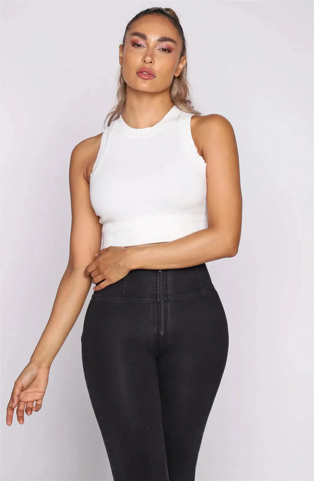 WRUP Denim - High Waisted - Petite Flare - Black + Black Stitching