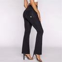 WRUP Denim - High Waisted - Petite Flare - Black + Black Stitching