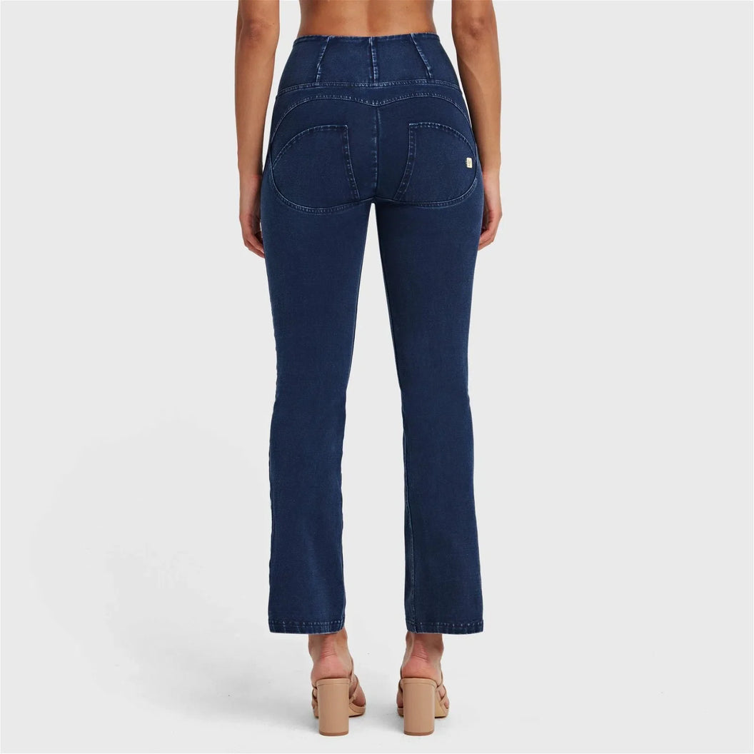 WRUP Denim - High Waisted - Petite Flare - Dark Blue + Blue Stitching