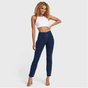 WRUP Denim - High Waisted - Petite Flare - Dark Blue + Blue Stitching