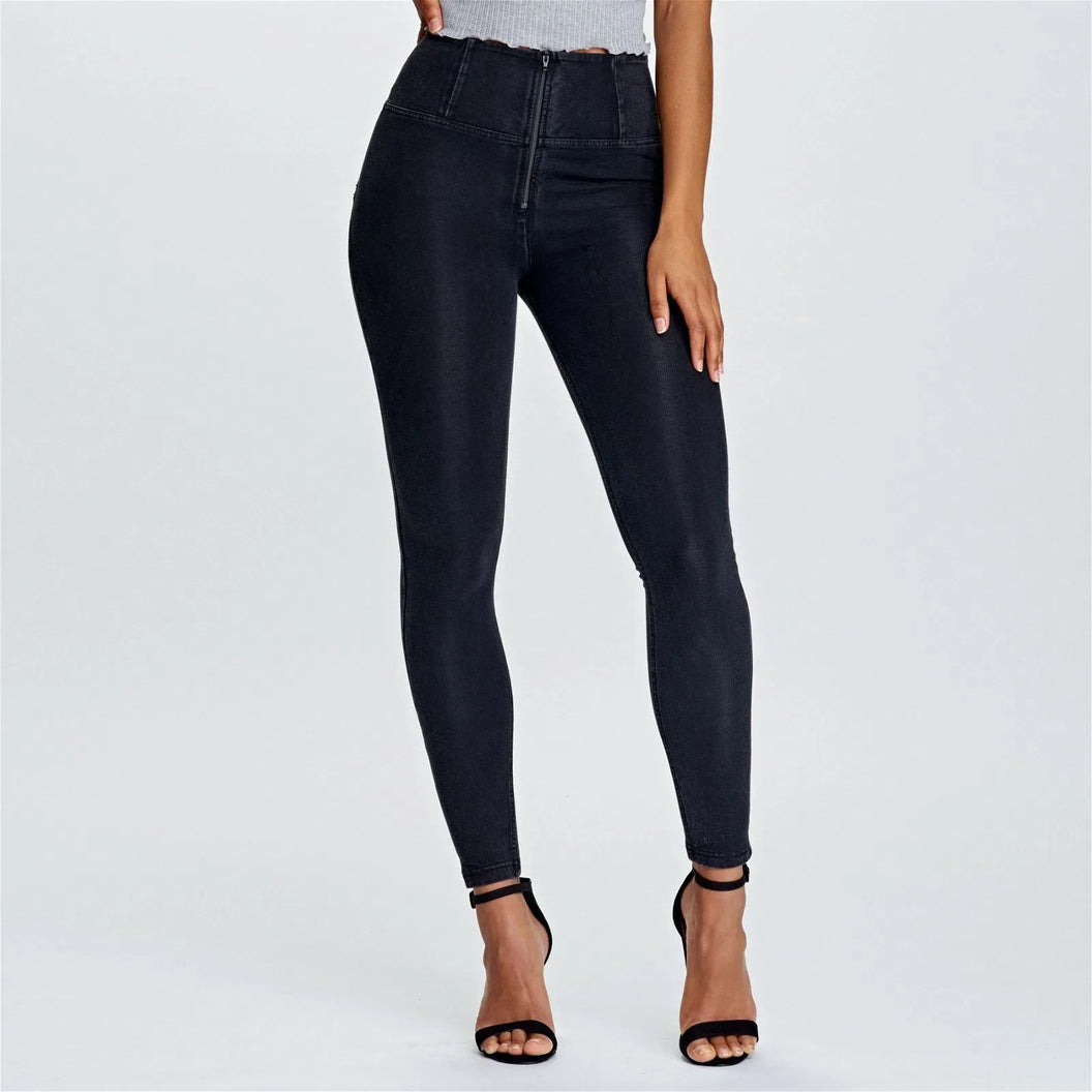 WRUP Denim - High Waisted - Petite Length - Black + Black Stitching