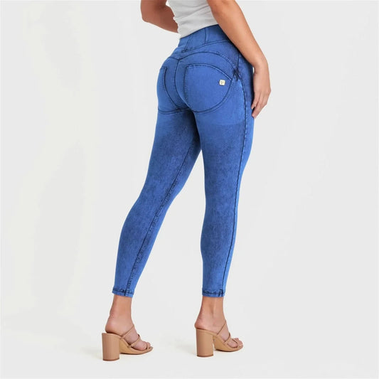 WRUP Denim - High Waisted - Ankle Length - Cobalt Blue + Blue Stitching