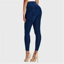 WRUP Denim - High Waisted - Petite Length - Dark Blue + Blue Stitching