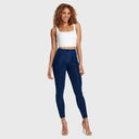 WRUP Denim - High Waisted - Petite Length - Dark Blue + Blue Stitching