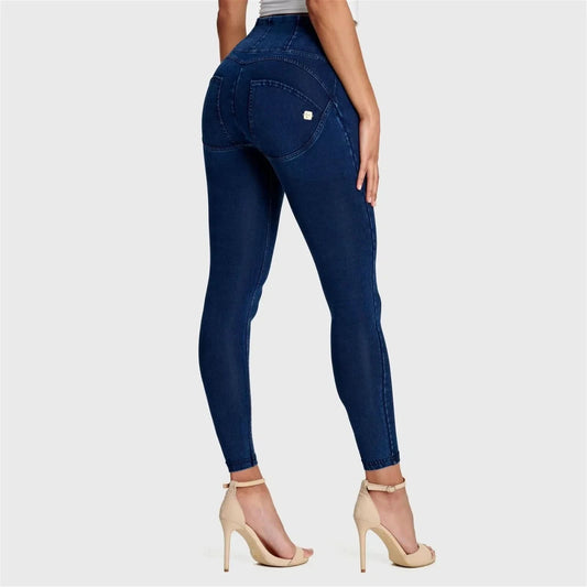 WRUP Denim - High Waisted - Ankle Length - Dark Blue + Blue Stitching