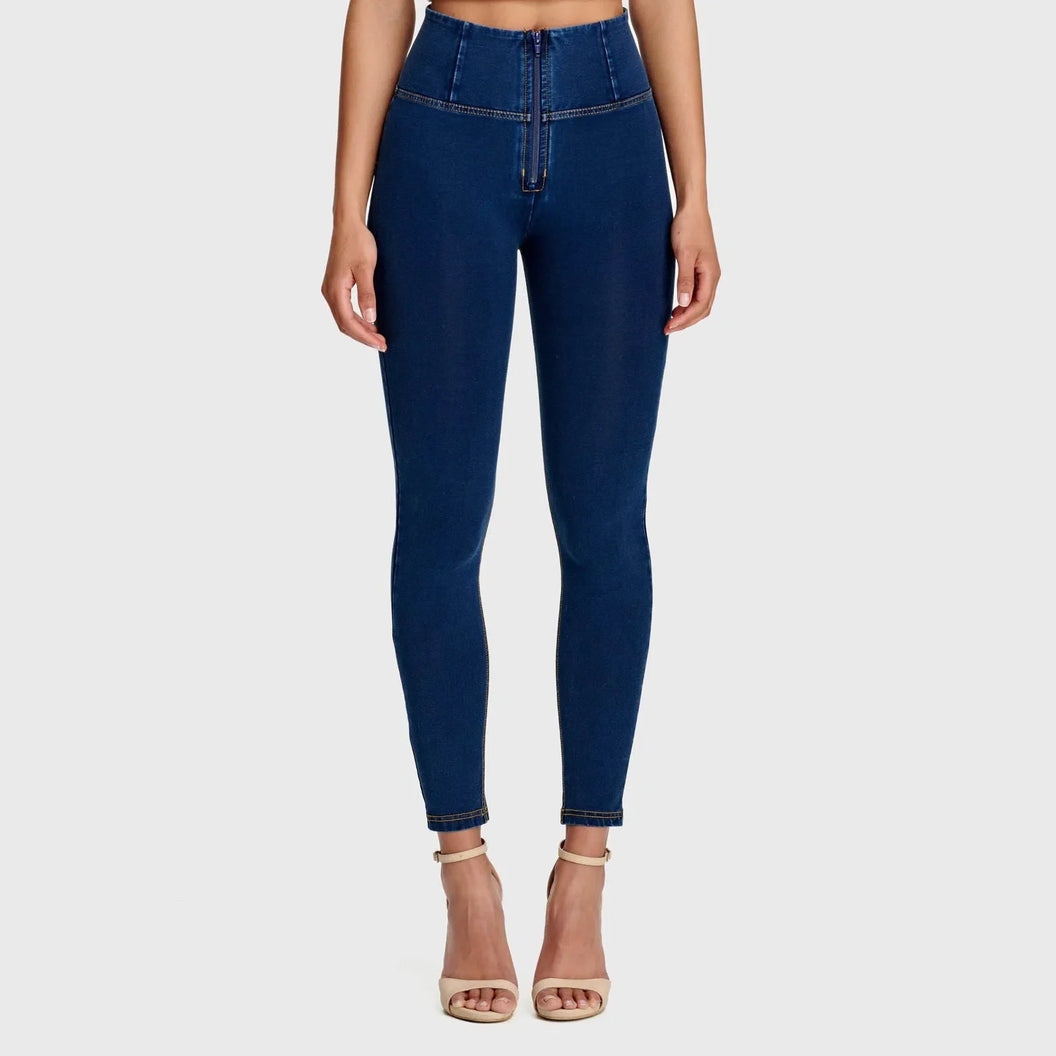 WR.UP® Denim - High Waisted - Petite Length - Dark Blue + Yellow Stitching