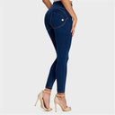WRUP Denim - High Waisted - Petite Length - Dark Blue + Yellow Stitching
