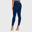 WRUP Denim - High Waisted - Petite Length - Dark Blue + Yellow Stitching