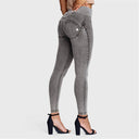 WRUP Denim - High Waisted - Petite Length - Grey + Yellow Stitching