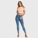 WRUP Denim - High Waisted - Petite Length - Light Blue + Yellow Stitching