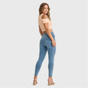 WRUP Denim - High Waisted - Petite Length - Light Blue + Yellow Stitching