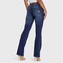 WRUP Denim - High Waisted - Flare - Dark Blue + Yellow Stitching