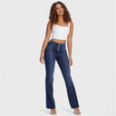 WRUP Denim - High Waisted - Flare - Dark Blue + Yellow Stitching
