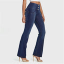 WRUP Denim - High Waisted - Flare - Dark Blue + Yellow Stitching
