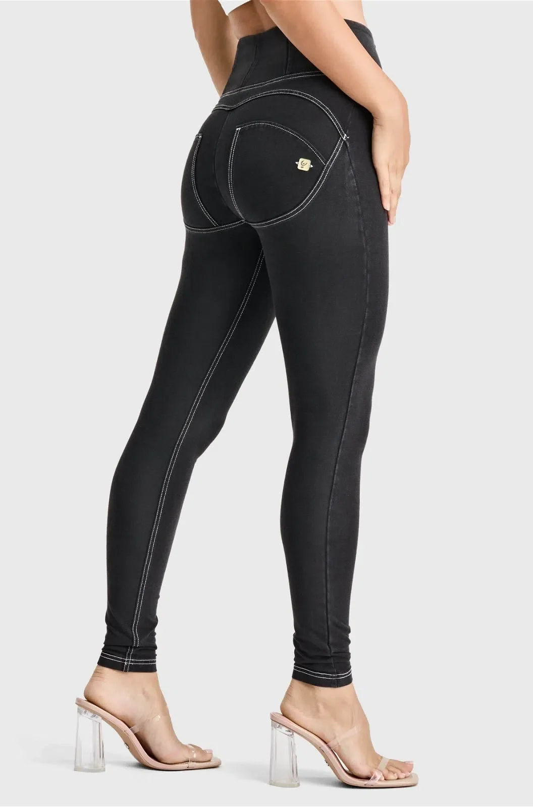 WRUP Denim - High Waisted - Full Length - Black + White Stitching