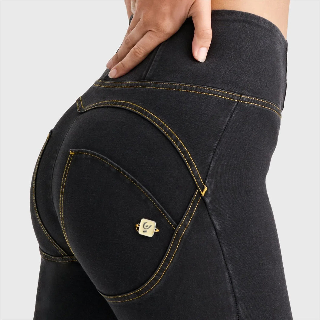 Black + Yellow Stitching High Waisted Full Length WRUP Denim