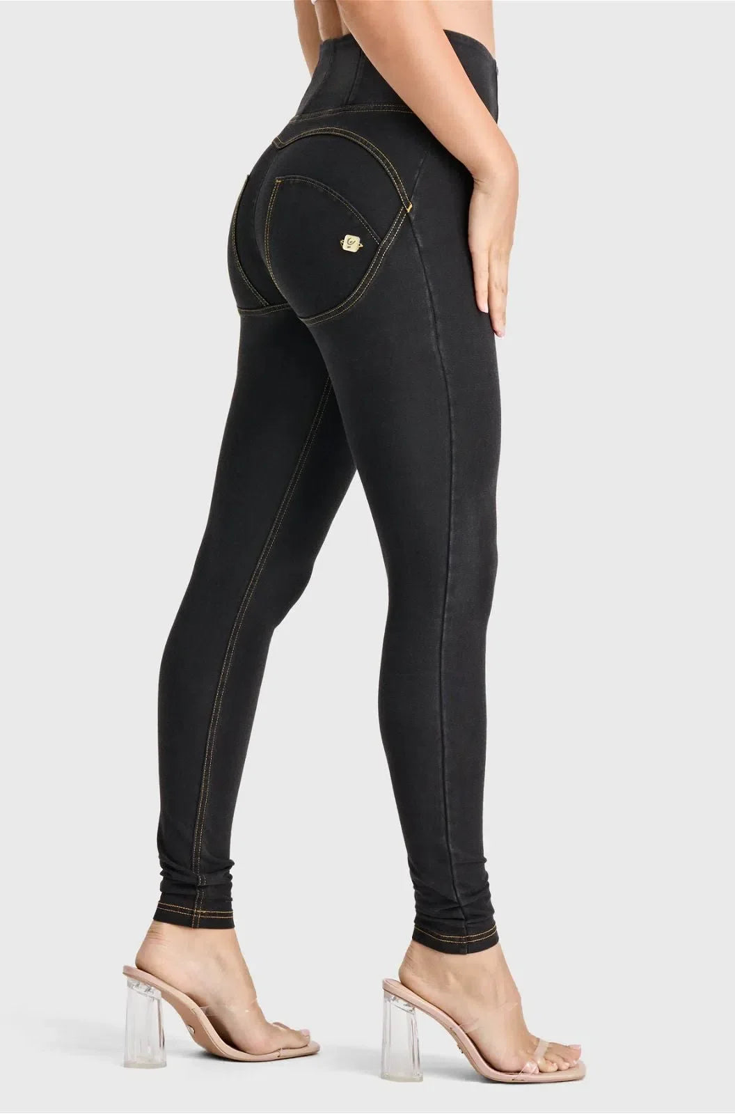 WRUP Denim - High Waisted - Full Length - Black + Yellow Stitching