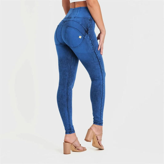 WRUP Denim - High Waisted - Full Length - Cobalt Blue + Blue Stitching