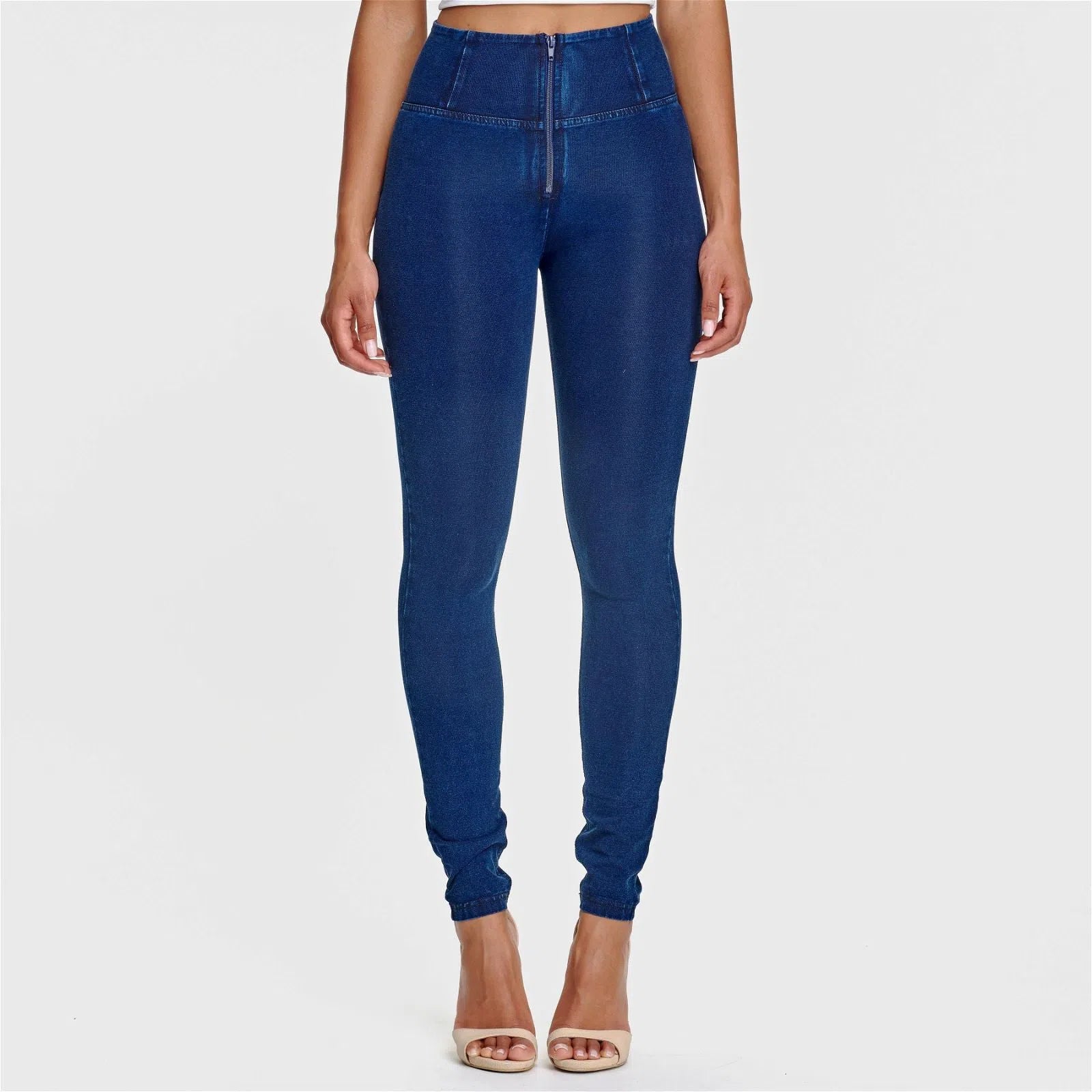 WR.UP® Denim - High Waisted - Full Length - Dark Blue + Blue Stitching 2