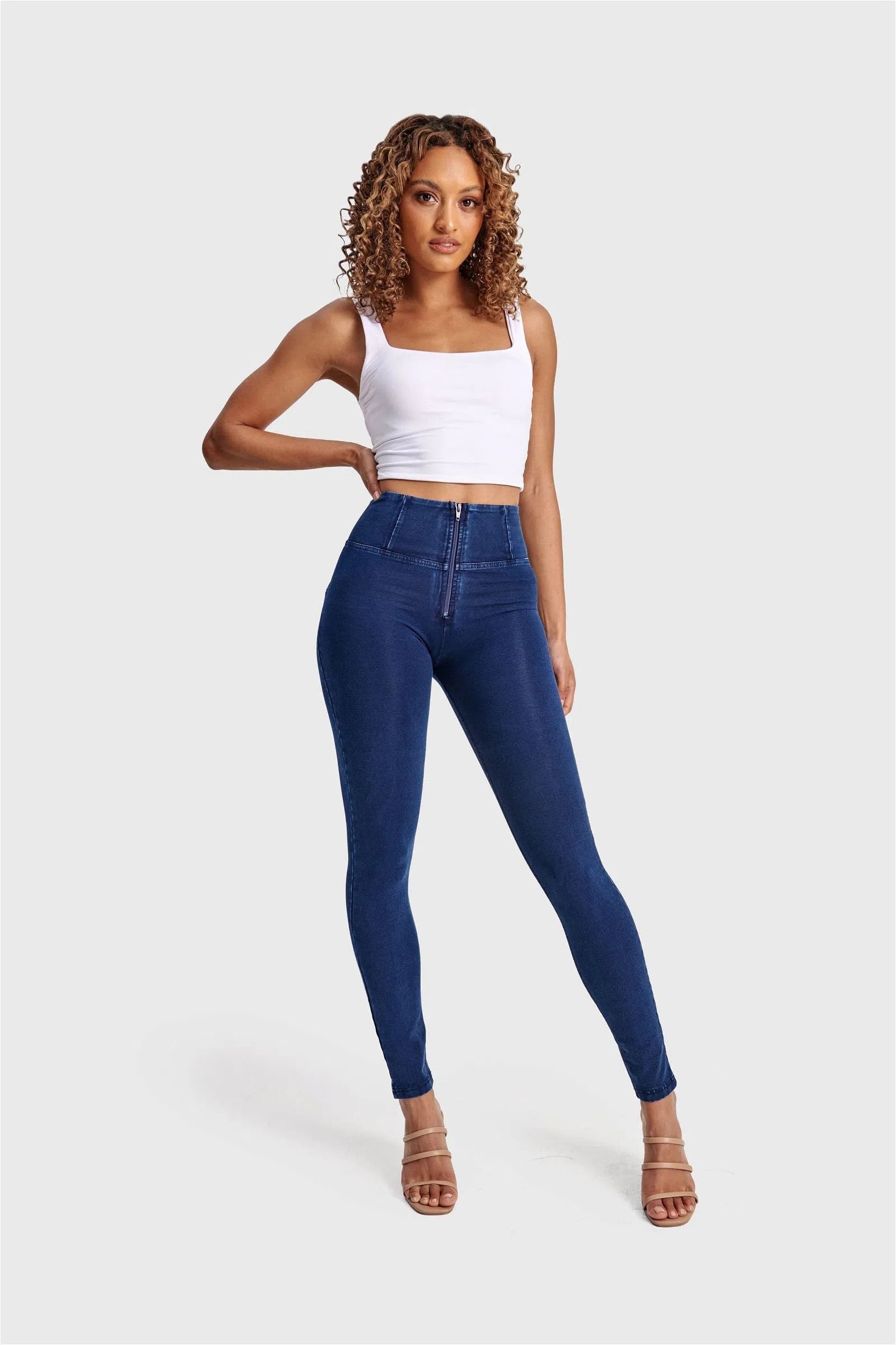 WR.UP® Denim - High Waisted - Full Length - Dark Blue + Blue Stitching 3