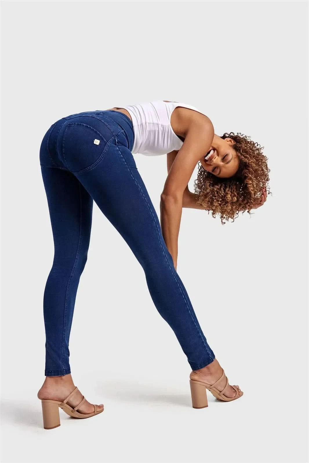 Dark Blue + Blue Stitching High Waisted Full Length WR.UP® Denim 