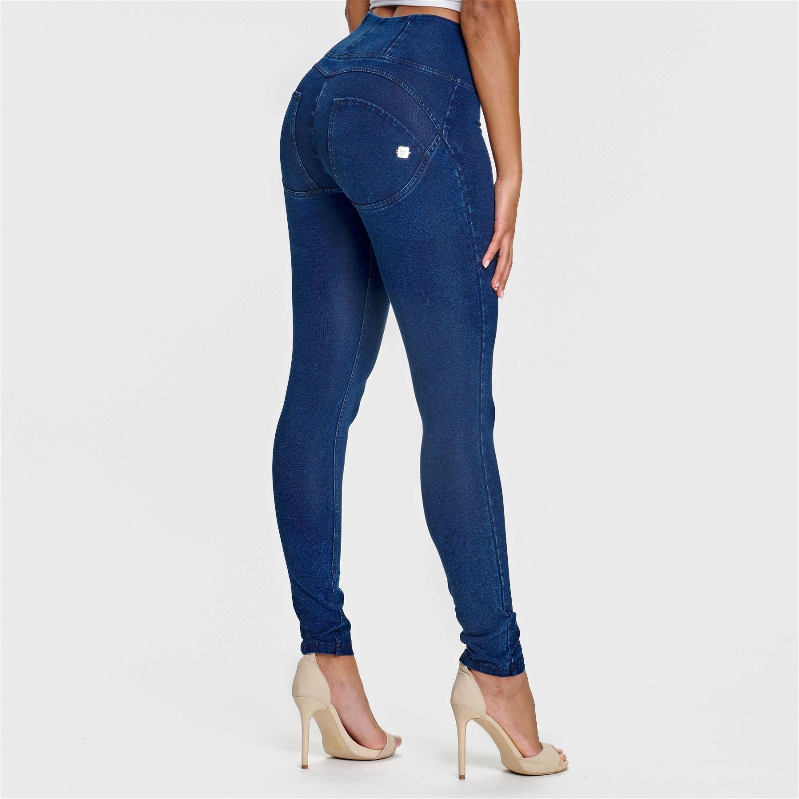 WR.UP® Denim - High Waisted - Full Length - Dark Blue + Blue Stitching 1