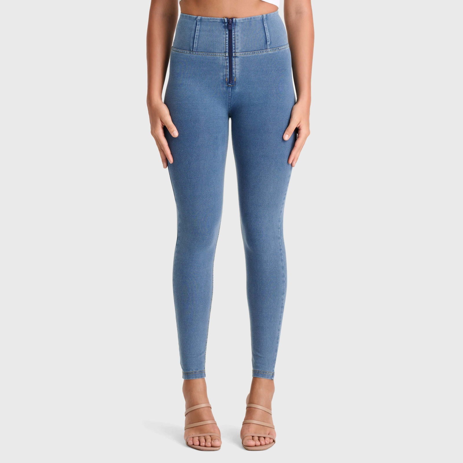 WR.UP® Denim - High Waisted - Full Length - Light Blue + Yellow Stitching 2