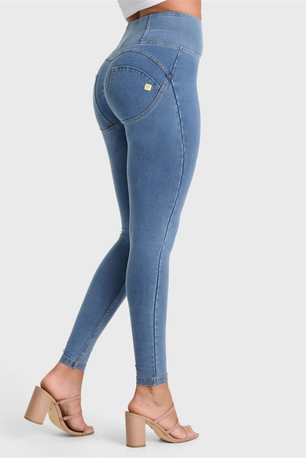 WR.UP® Denim - High Waisted - Full Length - Light Blue + Yellow Stitching 3