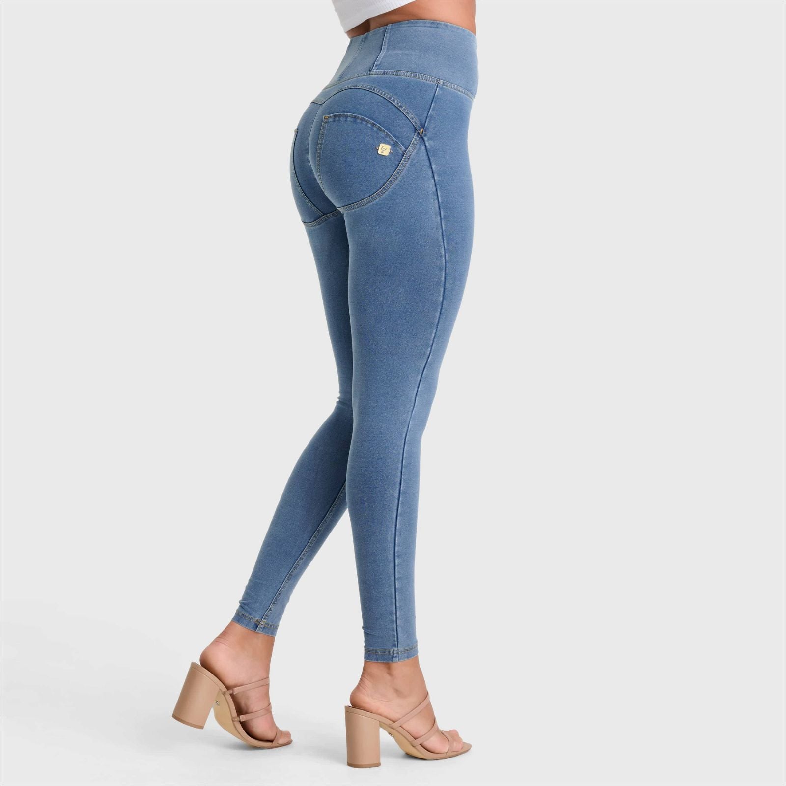 WR.UP® Denim - High Waisted - Full Length - Light Blue + Yellow Stitching 3