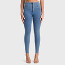 WRUP Denim - High Waisted - Full Length - Light Blue + Yellow Stitching