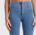 WRUP Denim - High Waisted - Full Length - Light Blue + Yellow Stitching